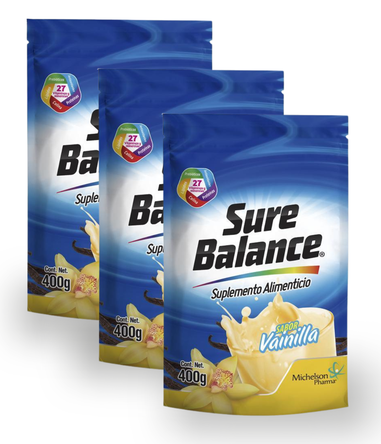 3 PACK | Sure Balance Vainilla  |  Bolsa Doypack 400 grs